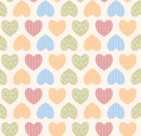 Seamless pattern with ornamental heart shaped symbols, line drawings, vector illustrationのイラスト素材