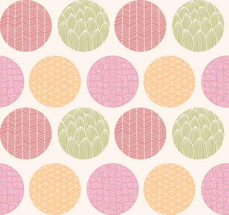 Seamless pattern with ornamental circles and line drawings, vector illustrationのイラスト素材