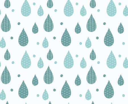 Seamless pattern with ornamental rain drops and line drawings, vector illustrationのイラスト素材
