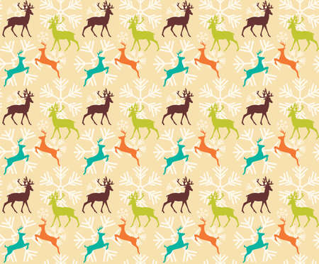 Seamless pattern with reindeers and christmas snowflakes, vector illustrationのイラスト素材