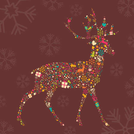 Ornamental Christmas reindeer with snowflakes, vector illustrationのイラスト素材
