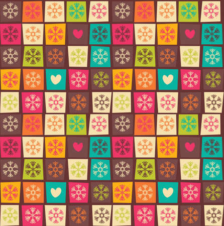 Seamless patterns with colorful squares and snowflakes, vector illustrationのイラスト素材