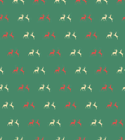 Seamless patterns with Christmas reindeers on green background, vector illustrationのイラスト素材