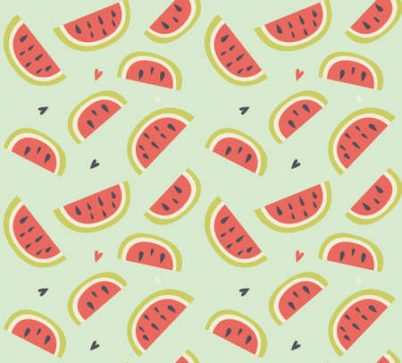 Seamless pattern with hand drawn watermelon fruit, vector illustrationのイラスト素材