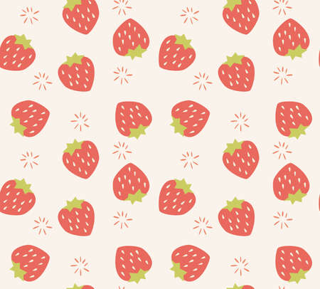 Seamless pattern with hand drawn strawberry fruit, vector illustrationのイラスト素材