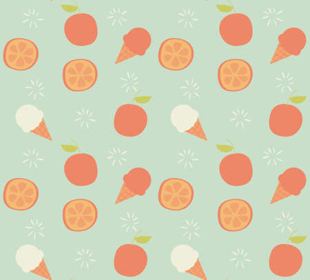 Seamless pattern with hand drawn orange fruit and ice cream, vector illustrationのイラスト素材