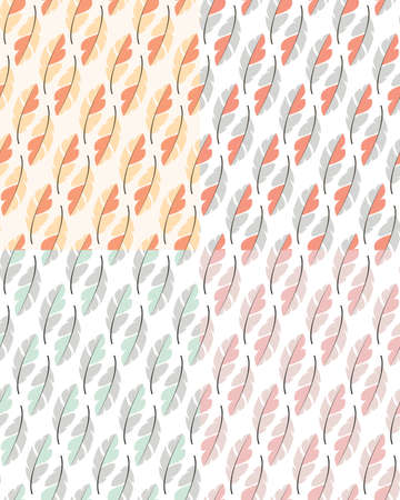 Collection of four seamless pattern designs with bohemian hand drawn feathers, vector illustrationのイラスト素材