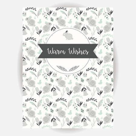 Retro invitation and greeting card design with seamless animal and flower pattern, vector illustrationのイラスト素材