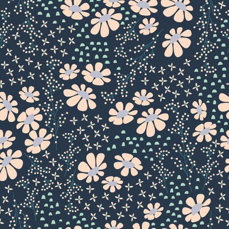 Seamless pattern design with hand drawn flowers and floral elements, vector illustrationのイラスト素材