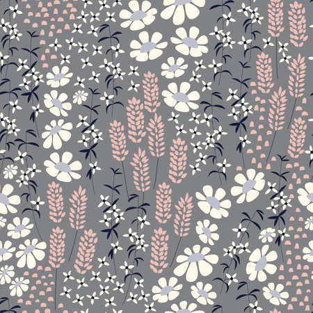 Seamless pattern design with hand drawn flowers and floral elements, vector illustrationのイラスト素材