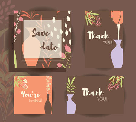 Wedding invitation card templates, wedding set with floral seamless pattern, vector illustrationのイラスト素材