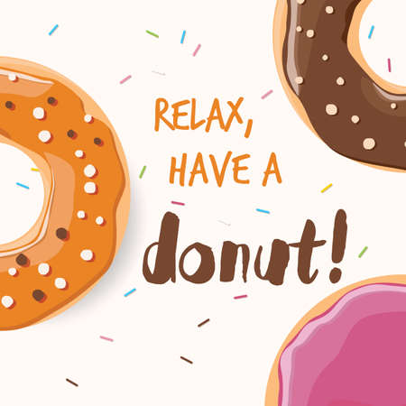 Poster design with colorful glossy tasty donutsのイラスト素材