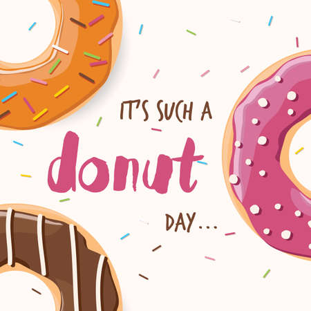 Poster design with colorful glossy tasty donutsのイラスト素材