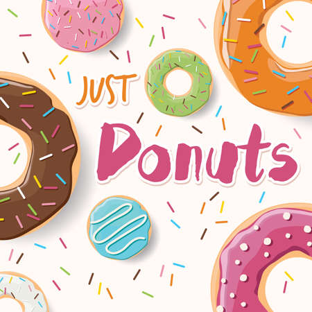 Poster design with colorful glossy tasty donutsのイラスト素材