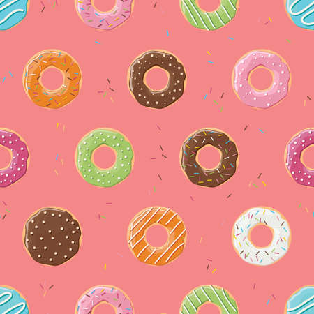 Seamless pattern with colorful tasty glossy donuts, vector illustrationのイラスト素材
