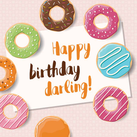 Poster design with colorful glossy tasty donuts, vector illustrationのイラスト素材