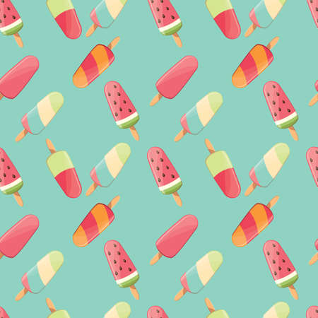 Ice cream seamless pattern, colorful summer background, delicious sweet treats, vector illustrationのイラスト素材