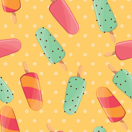 Ice cream seamless pattern, colorful summer background, delicious sweet treats, vector illustrationのイラスト素材
