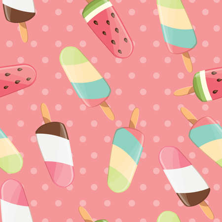 Ice cream seamless pattern, colorful summer background, delicious sweet treats, vector illustrationのイラスト素材