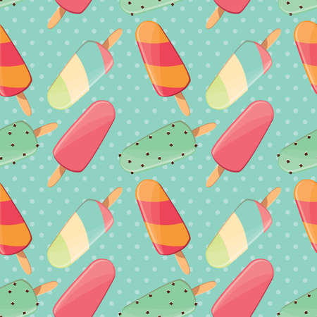Ice cream seamless pattern, colorful summer background, delicious sweet treats, vector illustrationのイラスト素材