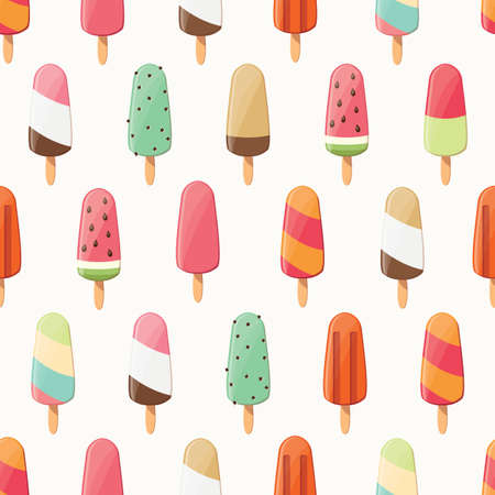 Ice cream seamless pattern, colorful summer background, delicious sweet treats, vector illustrationのイラスト素材