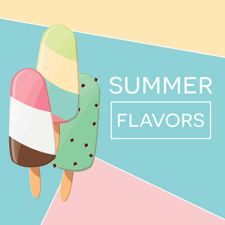 Modern typographic summer poster design with ice cream and geometric elements, vector illustrationのイラスト素材