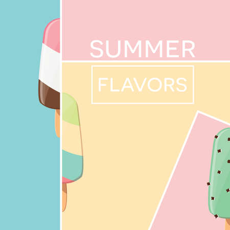 Modern typographic summer poster design with ice cream and geometric elements, vector illustrationのイラスト素材