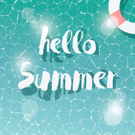 Swimming pool, top view, typographic hello summer message, summer time holiday vacation, vector illustrationのイラスト素材