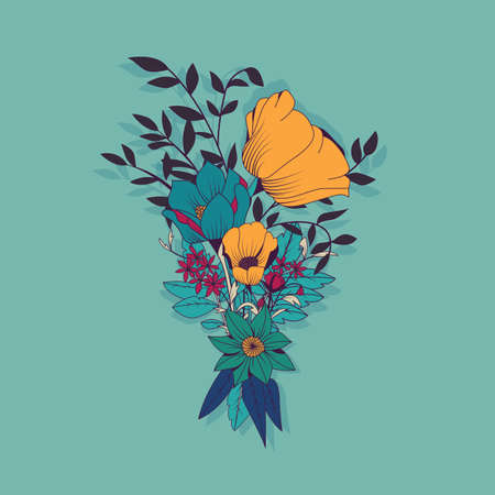 Vector flower bouquet, botanical and floral decoration hand drawn, vector illustrationのイラスト素材