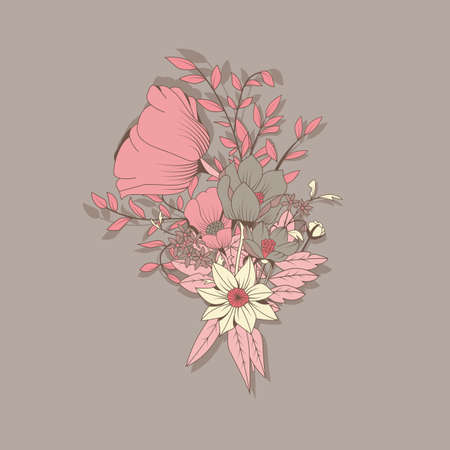 Vector flower bouquet, botanical and floral decoration hand drawn, vector illustrationのイラスト素材