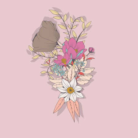 Vector flower bouquet, botanical and floral decoration hand drawn, vector illustrationのイラスト素材
