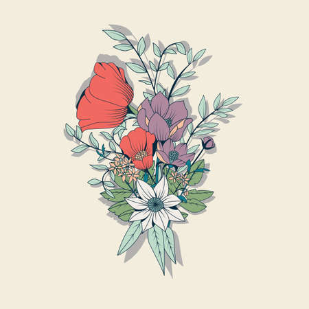 Vector flower bouquet, botanical and floral decoration hand drawn, vector illustrationのイラスト素材