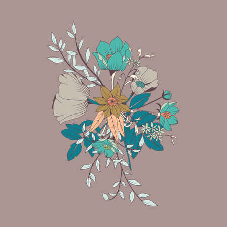 Vector flower bouquet, botanical and floral decoration hand drawn, vector illustrationのイラスト素材