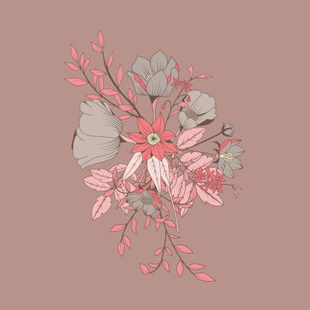 Vector flower bouquet, botanical and floral decoration hand drawn, vector illustrationのイラスト素材
