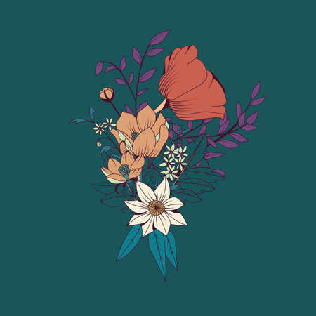 Vector flower bouquet, botanical and floral decoration hand drawn, vector illustrationのイラスト素材