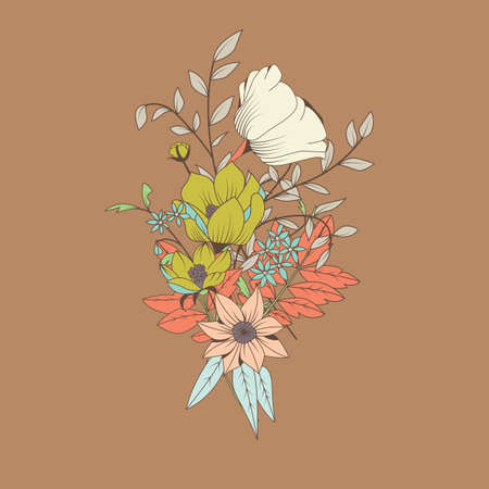 Vector flower bouquet, botanical and floral decoration hand drawn, vector illustrationのイラスト素材