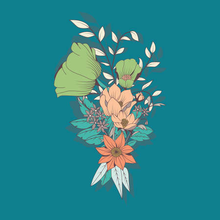 Vector flower bouquet, botanical and floral decoration hand drawn, vector illustrationのイラスト素材