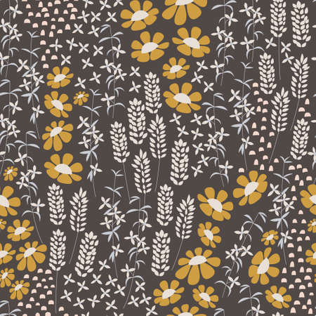 Seamless pattern design with hand drawn flowers and floral elements, vector illustrationのイラスト素材