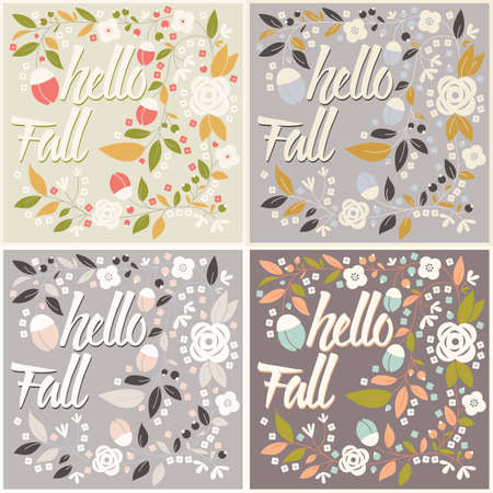Set of autumn card designs with floral frame and message, vector illustrationのイラスト素材