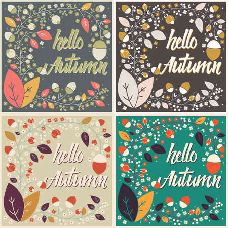 Set of autumn card designs with floral frame and message, vector illustrationのイラスト素材