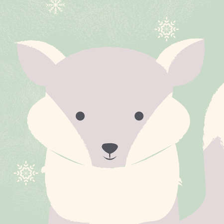 Cute polar white baby fox on green Christmas background illustrationのイラスト素材