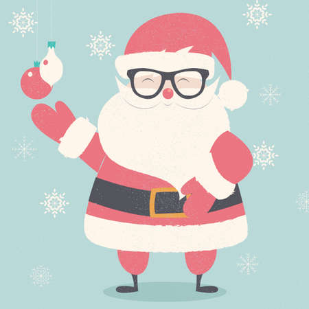 Merry Christmas postcard with hipster Santa Claus wearing glasses illustrationのイラスト素材