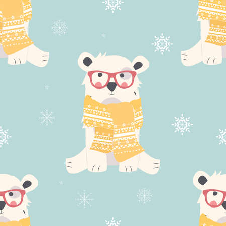 Seamless Merry Christmas patterns with cute polar bear animals, vector illustrationのイラスト素材