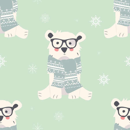 Seamless Merry Christmas patterns with cute polar bear animals, vector illustrationのイラスト素材