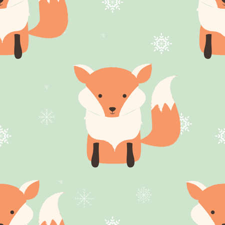 Seamless Merry Christmas patterns with cute hipster fox, vector illustrationのイラスト素材