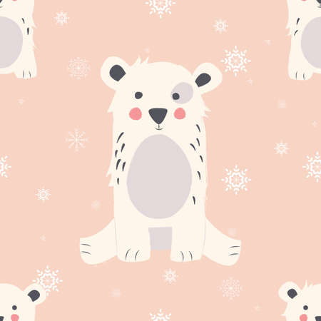 Seamless Merry Christmas patterns with cute polar bear animals, vector illustrationのイラスト素材
