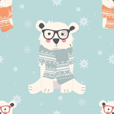 Seamless Merry Christmas patterns with cute polar bear animals, vector illustrationのイラスト素材