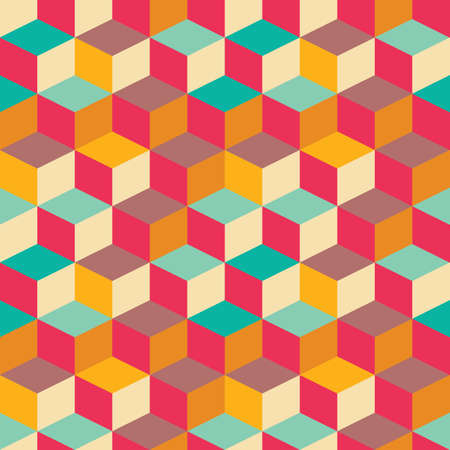 Geometric seamless pattern with colorful squares in retro design, vector illustrationのイラスト素材