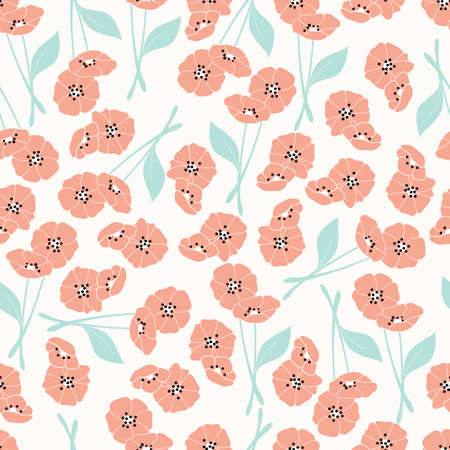 Seamless pattern with flowers and floral elements, nature life illustrationのイラスト素材