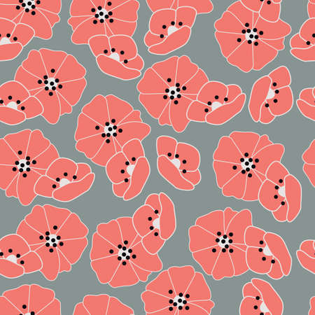 Seamless pattern with flowers and floral elements, nature life illustrationのイラスト素材